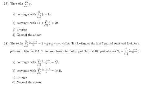 Solved 27 The Series ∑n1∞n1 A Converges With ∑n1∞n14π