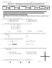 Unit 1 Test Polynomial Equations Pdf SS MHF 4U0 July 2021 Name