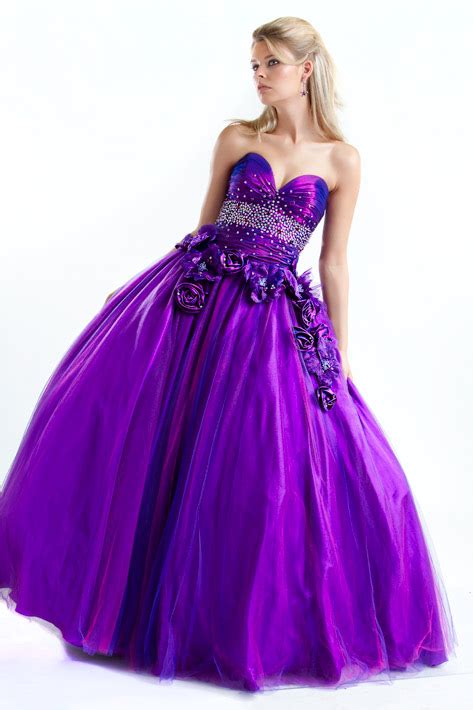 Purple Ball Gown Strapless Sweetheart Full Length Zipper Prom Dresses