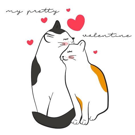 Cute Illustration Of Cats For Valentines Vector Free Download