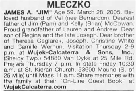 Obituary For James A Mleczko Aged 59