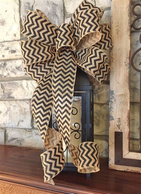 Black Chevron Burlap Wired Edge Ribbon Bow For Wreath Swag Etsy