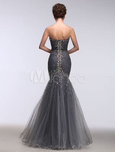 Grey Evening Dress Mermaid Sweetheart Beading Occasion Dress Strapless