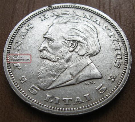 Lithuania Silver Coin Litai Lietuva Jonas Basanavicius Km