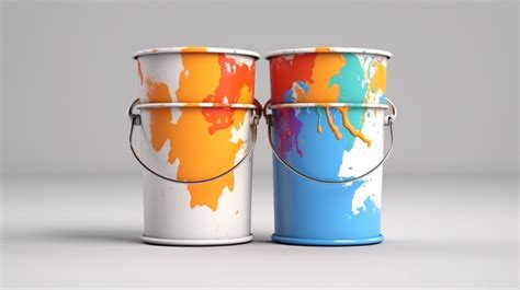 Two Paint Buckets Floating In Mid Air Realistic 3d Render Background ...