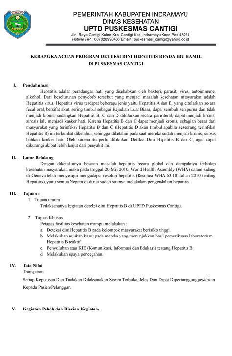 501611738 Kerangka Acuan Program Deteksi Dini Hepatitis B Pada Ibu Hamil Pemerintah Kabupaten