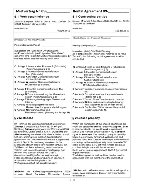 Ausfüllbar Online Mietvertrag Nr 09 Rental Agreement 09 Fax Email