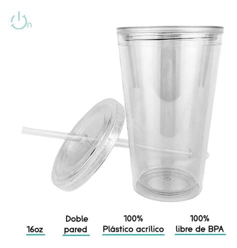 Vaso Acr Lico Reutilizable Oz Con Popote Doble Pared Pzas Cuotas