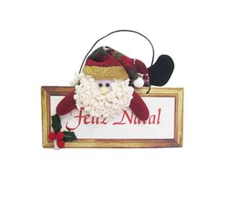 Placa Feliz Natal Papai Noel Enfeite Decorativo De Pendurar X Cm