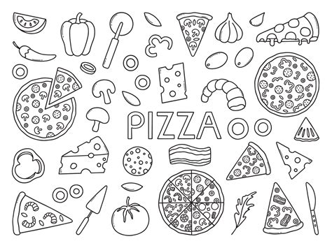 Hand Drawn Set Of Pizza Doodle Different Slices Of Pizza In Sketch