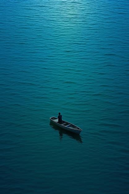 Premium Photo A Man In A Small Boat In The Middle Of The Ocean
