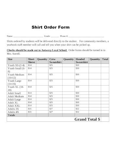 Free Shirt Order Form Templates In Pdf Ms Word Free Premium