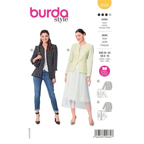 Jacket Burda Sewing Pattern 6029 Size 8 22 Sew Essential