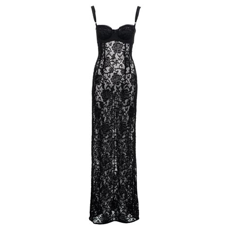 Dolce And Gabbana Vintage Sheer Black Knit Maxi Dress With Attached