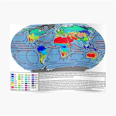 Map of Koppen Climate Zones and Ocean Currents Premium Matte Vertical Poster sold by Elizabeth ...