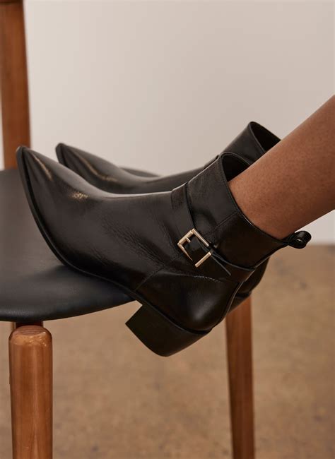 Black Leather Buckled Ankle Boots – Mint Velvet