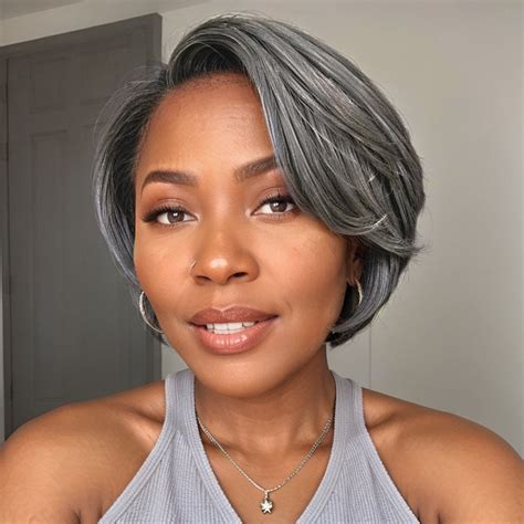 Salt And Pepper Boss Look Short Pixie Cut 5x5 Frontal Lace C Part Wig