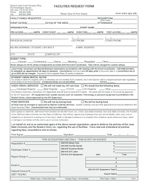 Fillable Online Union Sjsu Facilities Request Form Student Union Inc