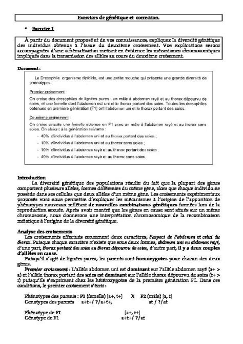 Exercices de génétique et correction Exercice 1 À partir du