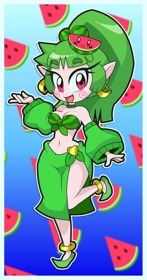 Rule 34 Breasts Cleavage Crossover Elf Ears Genie Green Hair Knife Ears Long Hair Midriff