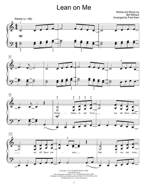 Lean On Me By Bill Withers Sheet Music For Educational Piano At Sheet