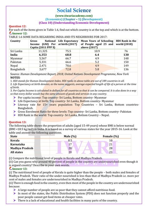 Ncert Solutions For Class 10 Economics Chapter 1 Development In Pdf