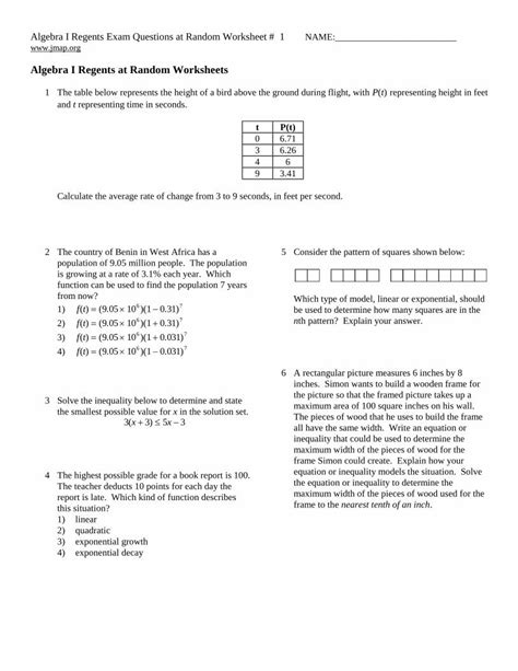 Pdf Algebra I Regents At Random Worksheets Dokumen Tips