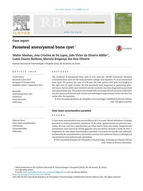 PDF Parosteal Aneurysmal Bone Cyst Core Ac Uk Hemangioma And