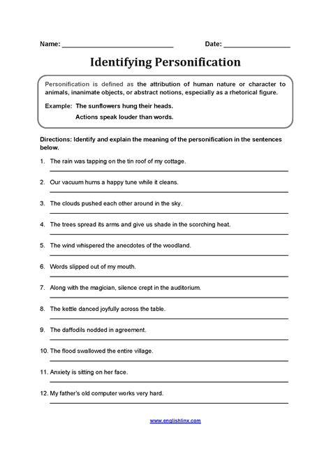 Figurative Language Worksheets Personification Worksheets