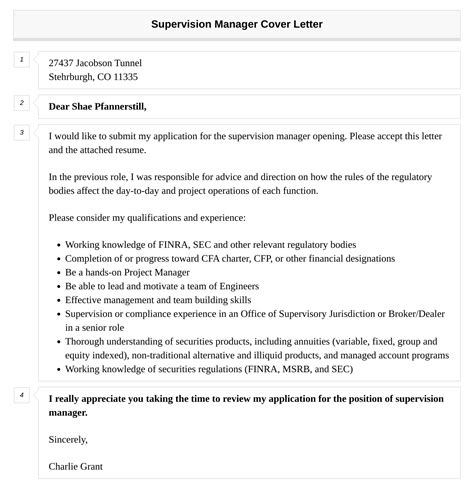 Supervision Manager Cover Letter Velvet Jobs