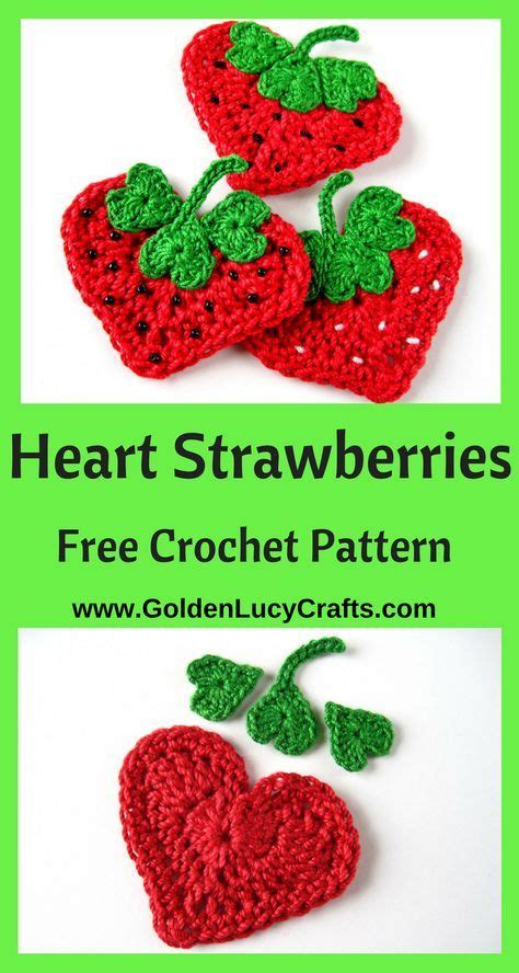 Crochet Heart Strawberry Applique Crochet Strawberry Crochet