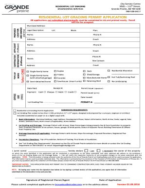 Fillable Online RESIDENTIAL LOT GRADING PERMIT APPLICATION Fax Email