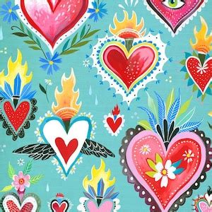 Hearts Aflame Art Print Wall Art Folk Art Love Painting Katie Daisy