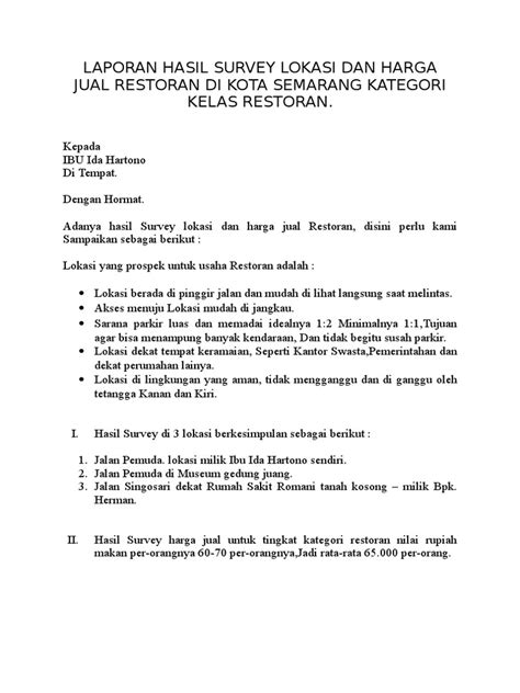 Laporan Survey Lokasi Restoran Pdf