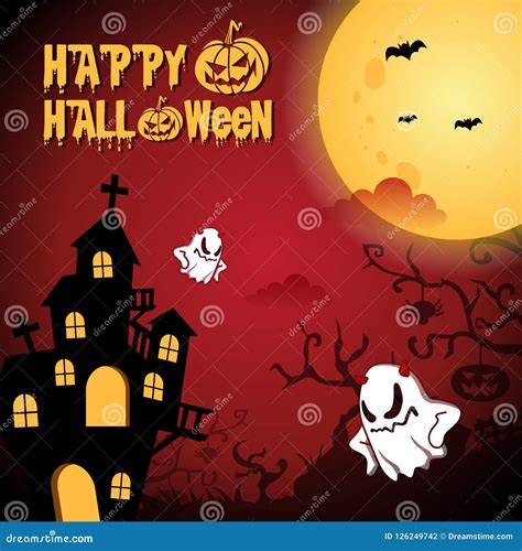 Happy Halloween Background Illustration With Angry White Ghosts Stock