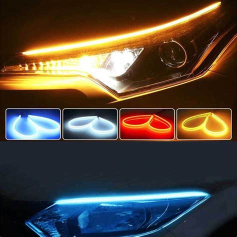 2pcs Ultrafine Cars Drl Led Daytime Running Lights White Turn Signal Yellow Guide Strip For