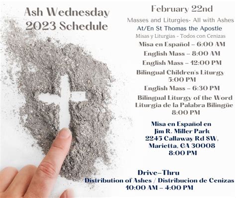 Ash Wednesday Schedule Horario De Miércoles De Cenizas Saint Thomas The Apostle Catholic Church