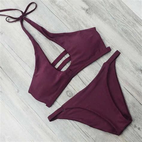 Buy Bandage Bikini 2017 Solid Swimwear Push Up