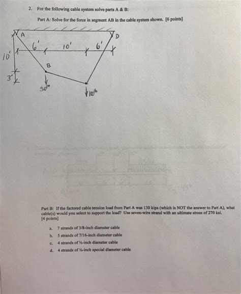 Solved 2 For The Following Cable System Solve Parts A And B