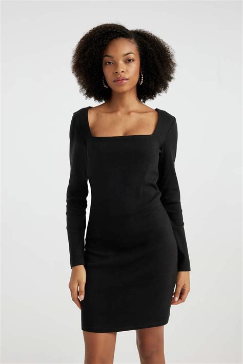 Black Woman Bodycon Square Neck Ribbed Camisole Mini Dress