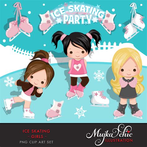 Ice Skating Party Girls Clipart Instant Download Winter Outdoor