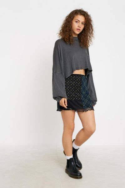 Uo S Patchwork Print Mesh Mini Skirt Urban Outfitters