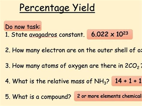 C3 Percentage Yield Teaching Resources