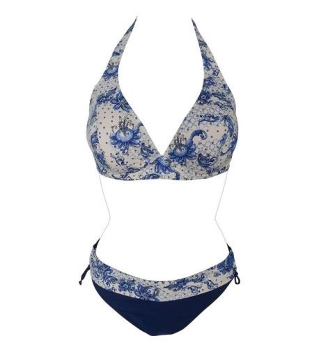 Women S Floral Printed Two Piece Stripes Vintage Halter Bikini Set Swimsuit Flower CK X