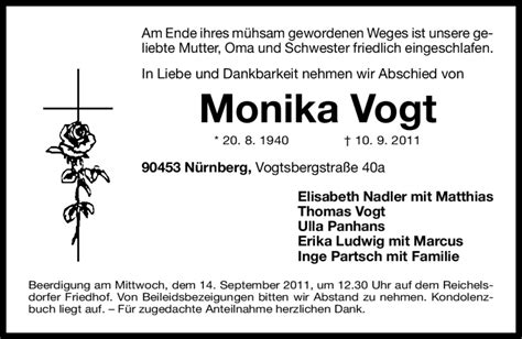 Traueranzeigen Von Monika Vogt Trauer Nn De