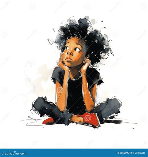 Black Girl In Thinking And Doubts Pose Cartoon Illustration Stock Illustration Illustration