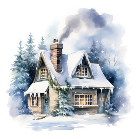 Watercolor Snowy Cottage Clipart High Quality Png Dpi Cozy