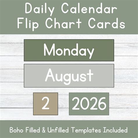 Daily Flip Calendar Cards Calendar Chart In English Farmhouse Greens