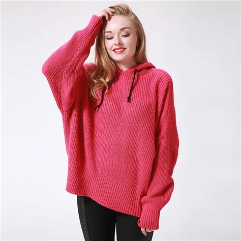 Talever Casual Womens Computer Knitted Solid Hooded Sweater Elegant