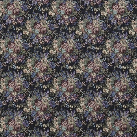 Blue Green And Burgundy Floral Tapestry Upholstery Fabric By The Yard